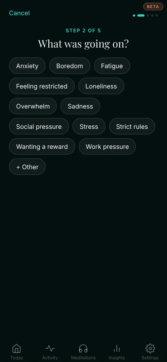 Trance Tracker app — Name what triggered it