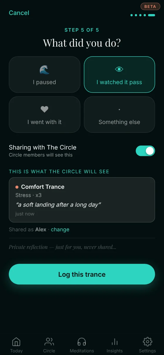 Trance Tracker app — Say what you did