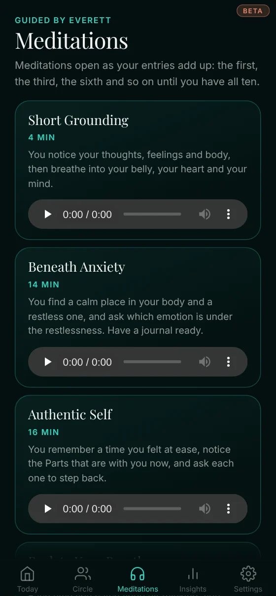 Trance Tracker app — Meditations