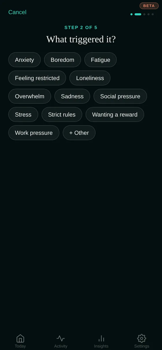 Trance Tracker app — Name what triggered it