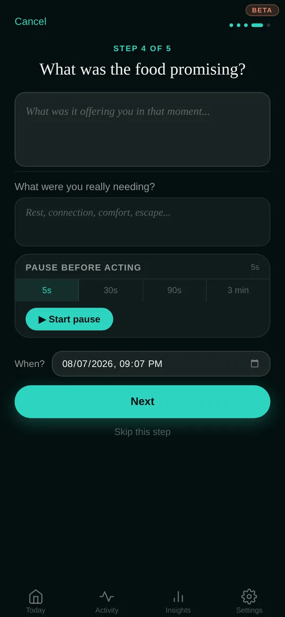 Trance Tracker app — Pause before acting