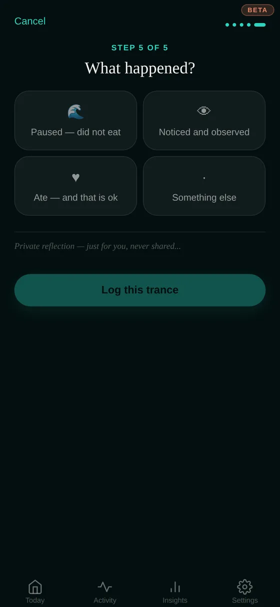Trance Tracker app — Say what happened