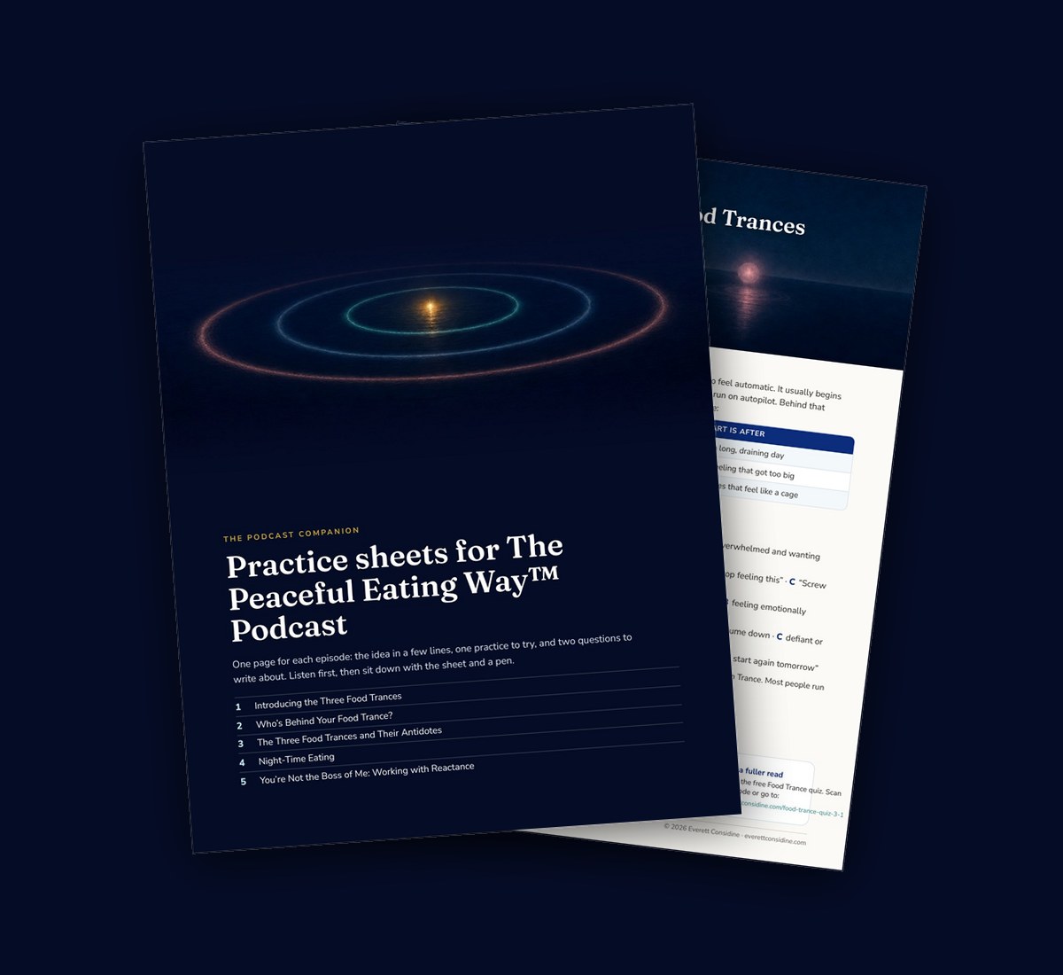 The Podcast Companion booklet: a cover and a practice sheet