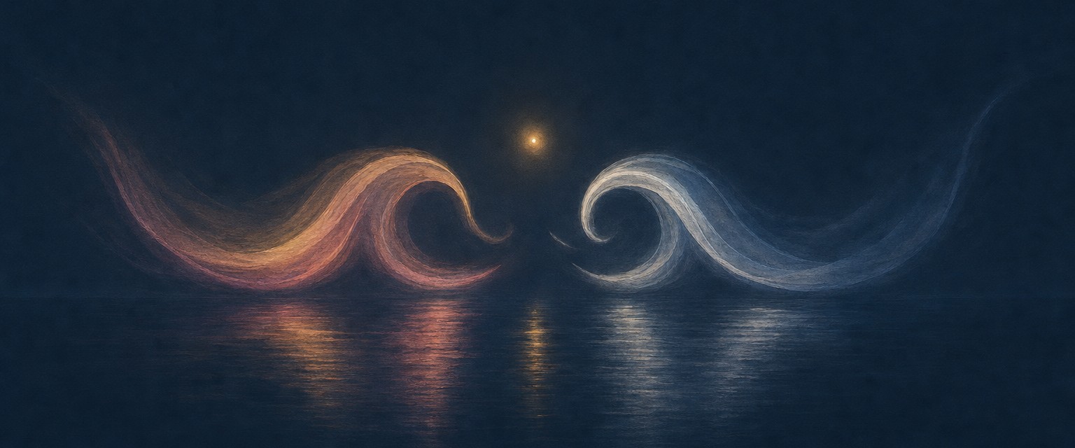 Two ribbons of light crossing over water